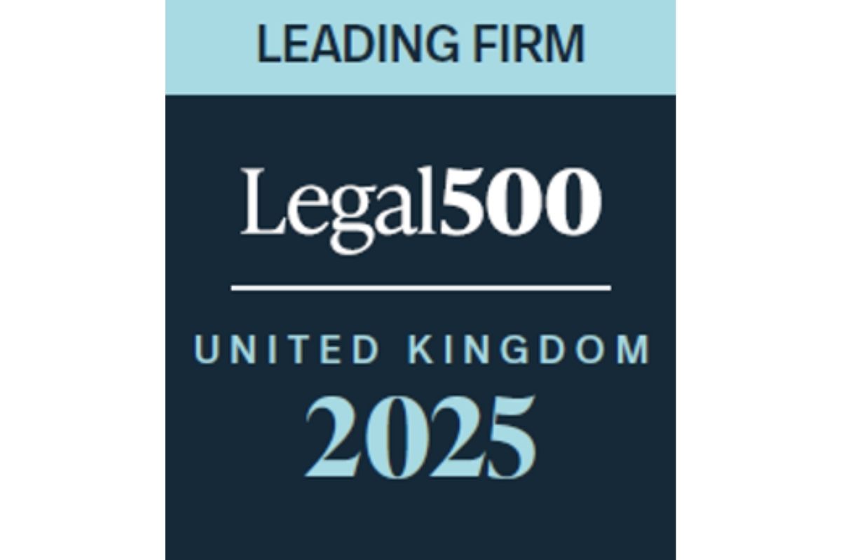 Legal 500 Leading Firm United Kingdom 2025 badge highlighting prestigious recognition for top law firms in the UK legal sector.