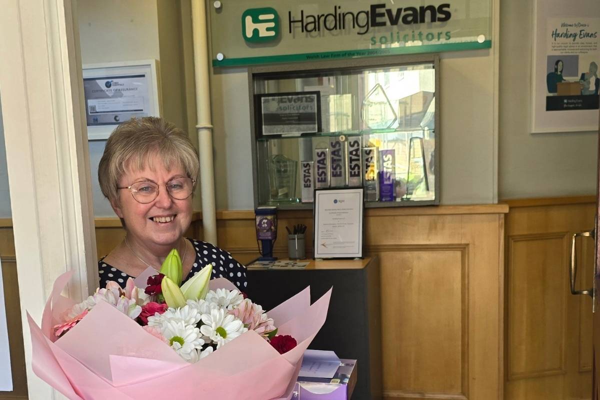 Karen Powell, Head Receptionist at Harding Evans solicitors celebrates 45 years at the firm